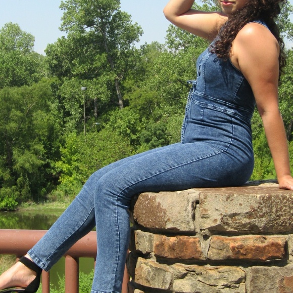 Lace up denim jumpsuit - Picture 4 of 4